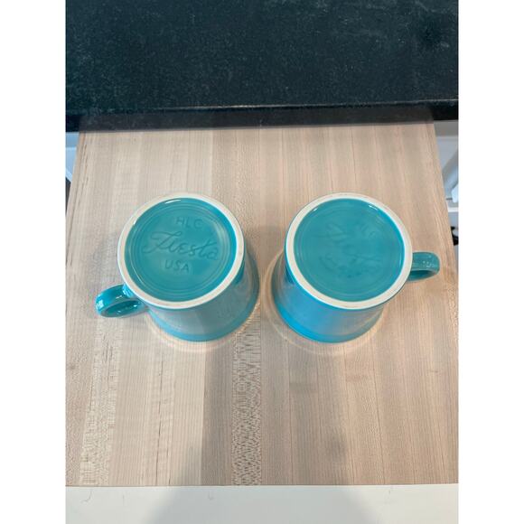 Fiesta Ceramic turquoise mugs set of two with classic ring handle USA MADE - Picture 2 of 7